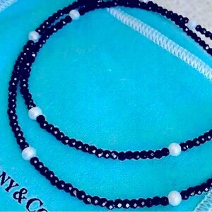 Authentic Tiffany Ziegfeld Collection Black Spinel and Pearl Necklace